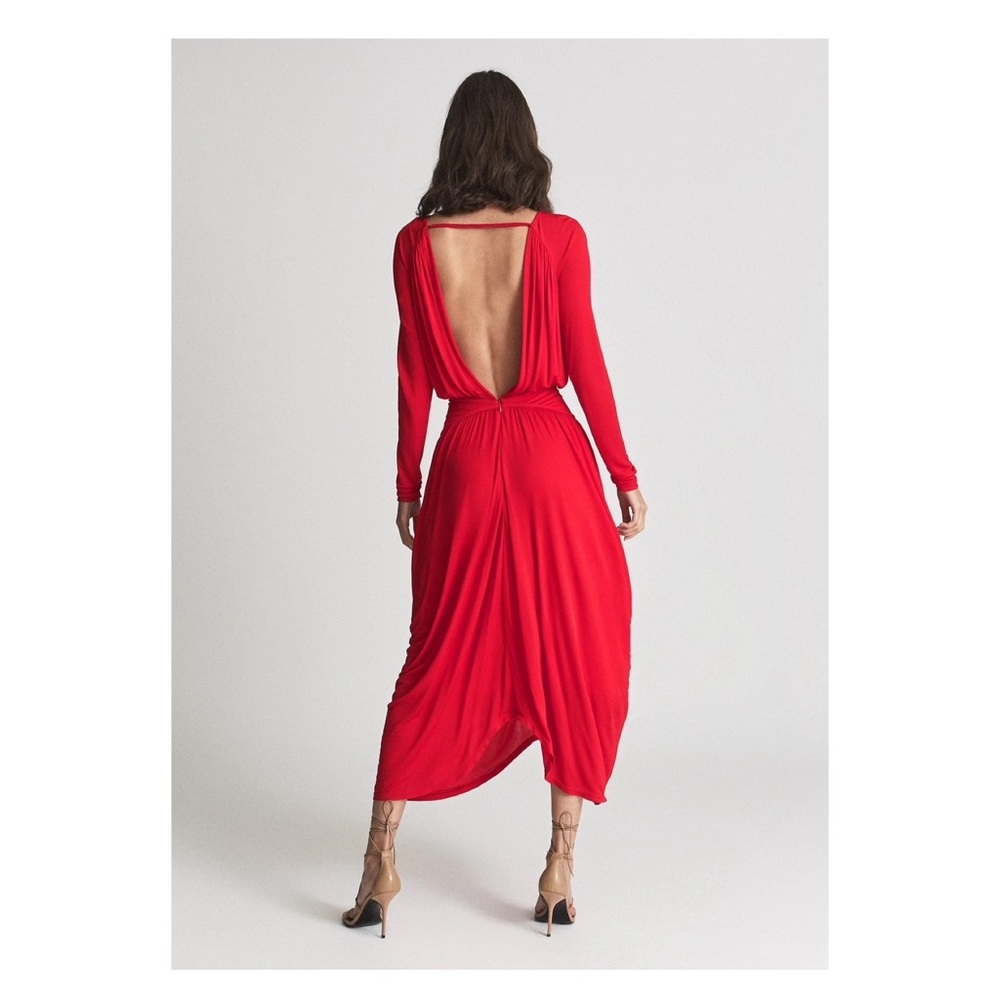 New! REISS London Savannah Jersey Open Back Drape Midi Dress - Picture 4 of 11